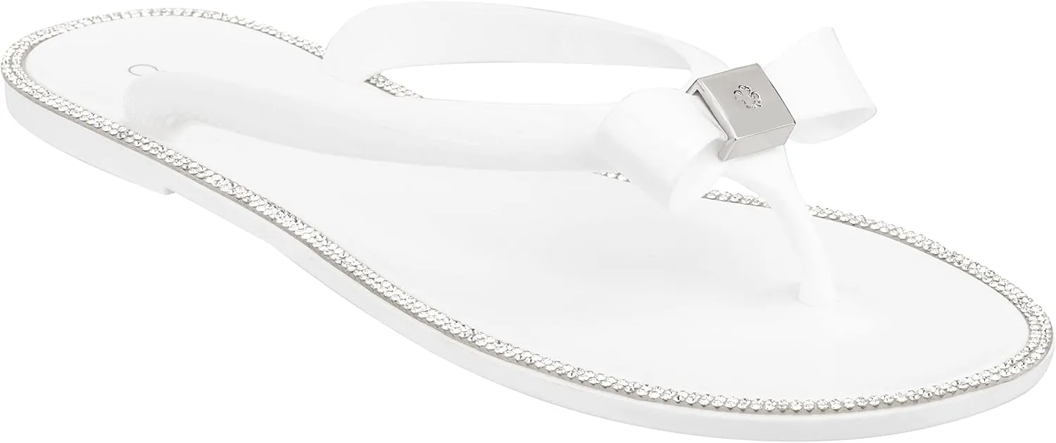 CLOVERLAY Women’s Jelly Sandals Rhinestone Bowtie Flip Flops Beach Slide Flat Sandals