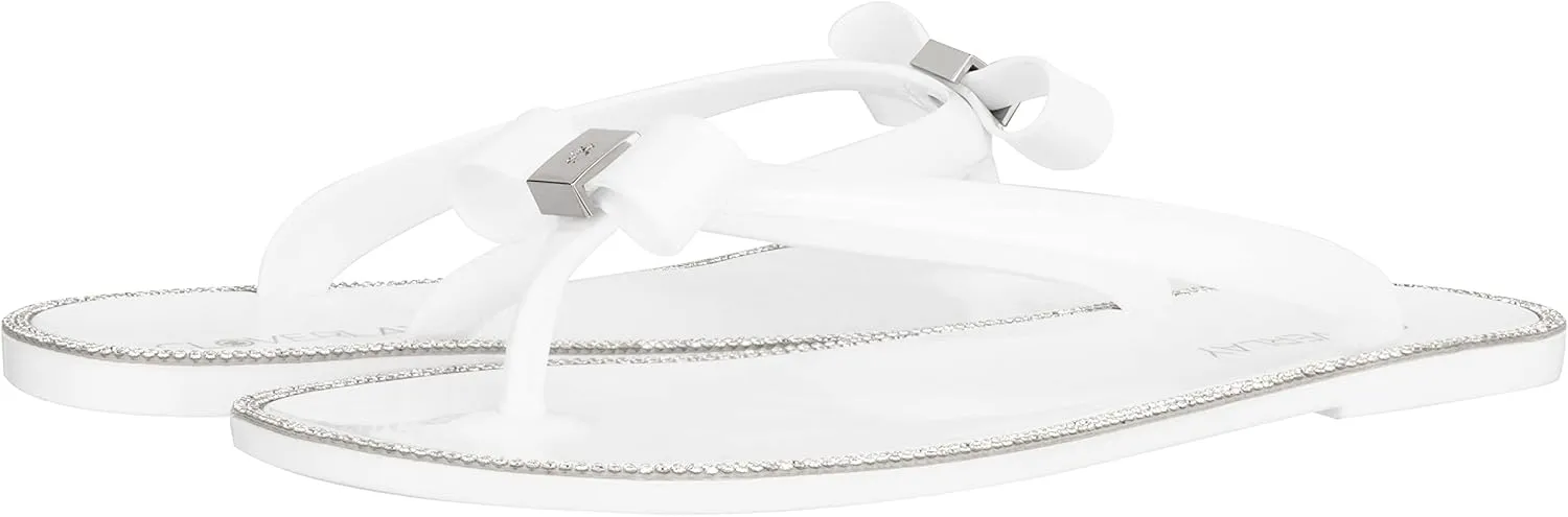 CLOVERLAY Women’s Jelly Sandals Rhinestone Bowtie Flip Flops Beach Slide Flat Sandals