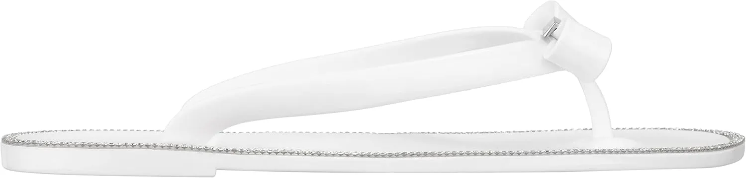 CLOVERLAY Women’s Jelly Sandals Rhinestone Bowtie Flip Flops Beach Slide Flat Sandals