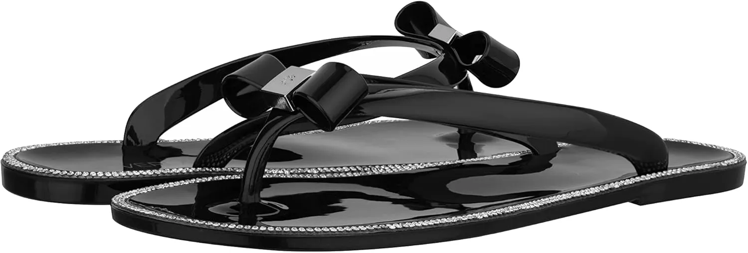 CLOVERLAY Women’s Jelly Sandals Rhinestone Bowtie Flip Flops Beach Slide Flat Sandals