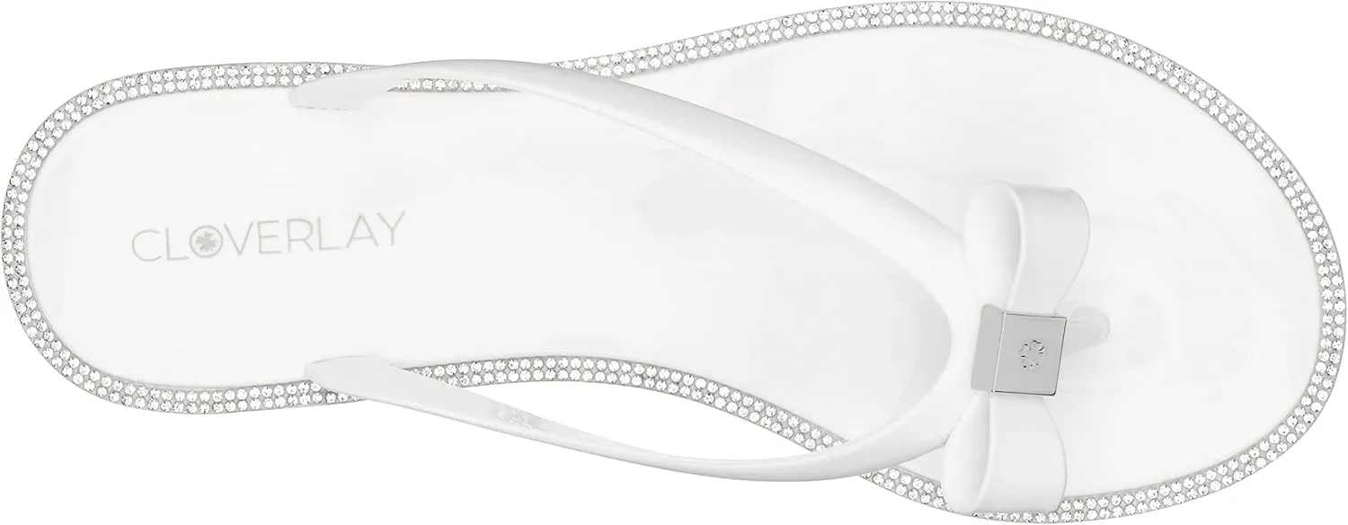 CLOVERLAY Women’s Jelly Sandals Rhinestone Bowtie Flip Flops Beach Slide Flat Sandals