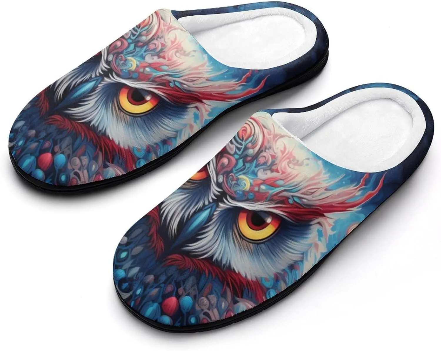 Colorful Owl in The Moonlight Men's Cotton Slippers House Shoes Memory Foam Indoor Slip On Home Shoes