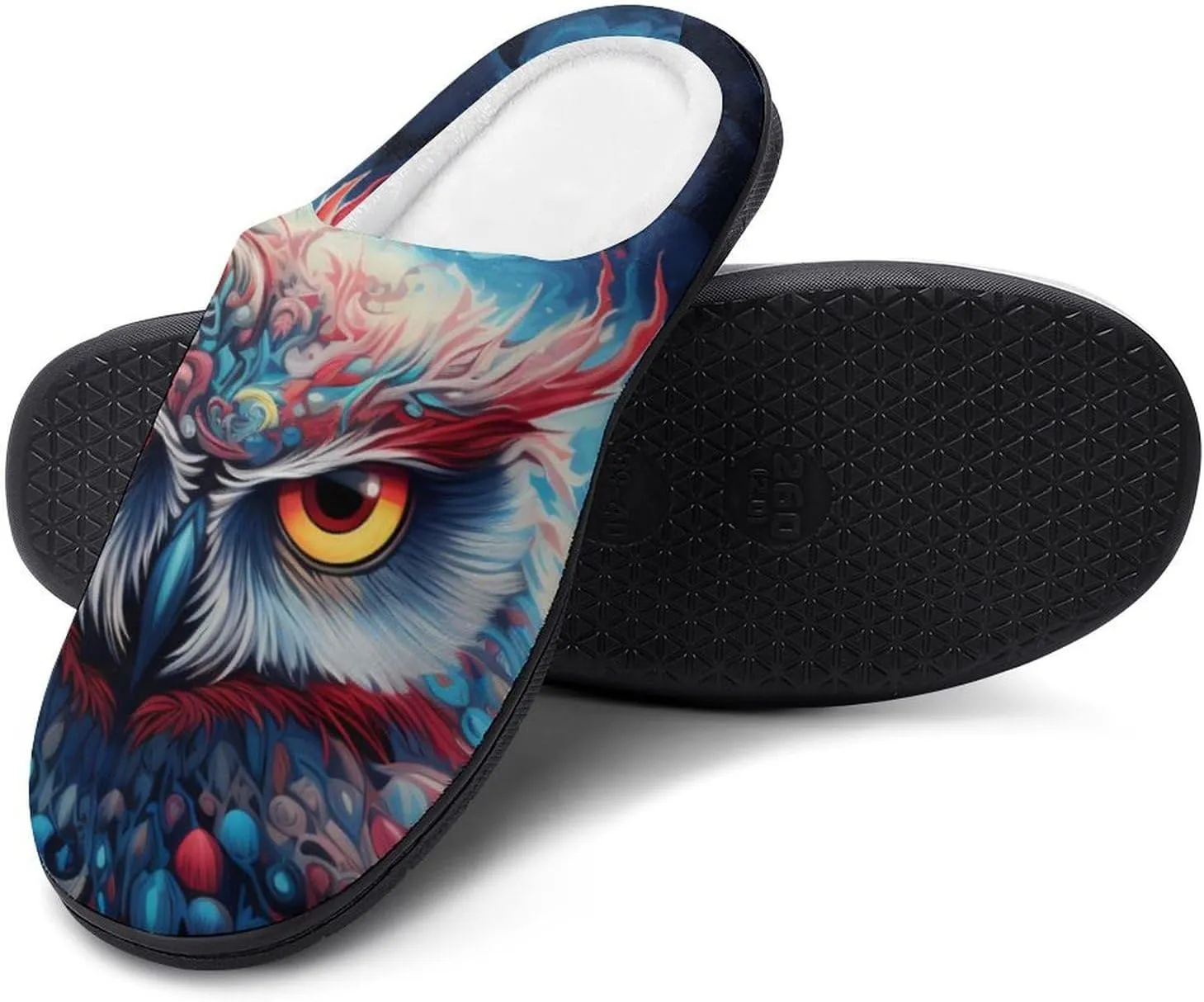 Colorful Owl in The Moonlight Men's Cotton Slippers House Shoes Memory Foam Indoor Slip On Home Shoes