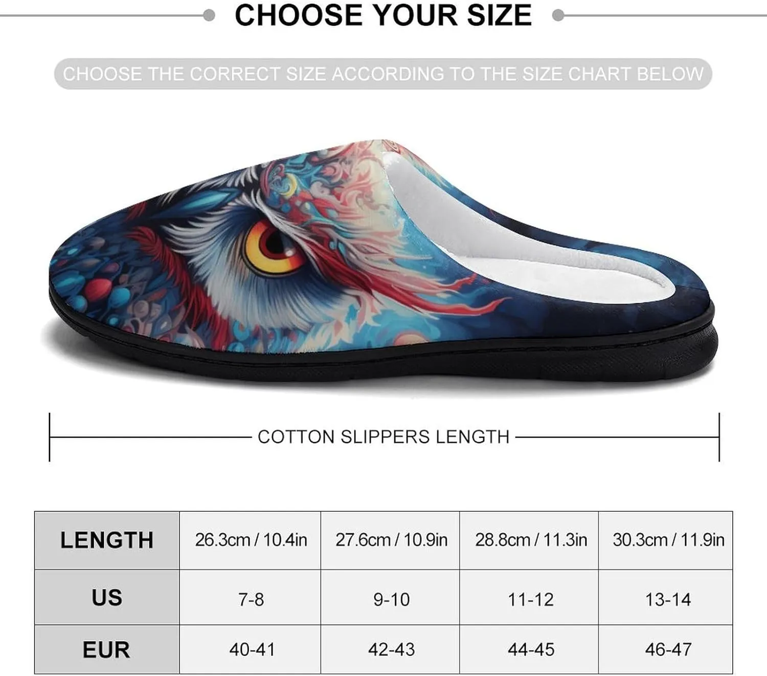 Colorful Owl in The Moonlight Men's Cotton Slippers House Shoes Memory Foam Indoor Slip On Home Shoes