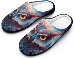 Colorful Owl in The Moonlight Men's Cotton Slippers House Shoes Memory Foam Indoor Slip On Home Shoes