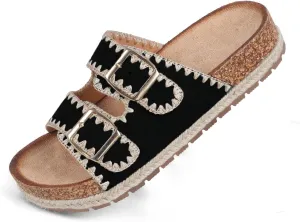 Comfortable Cork Sandals, Women's Open-Toe Slip On Buckle with Arch Support, Beach & Dressy Summer