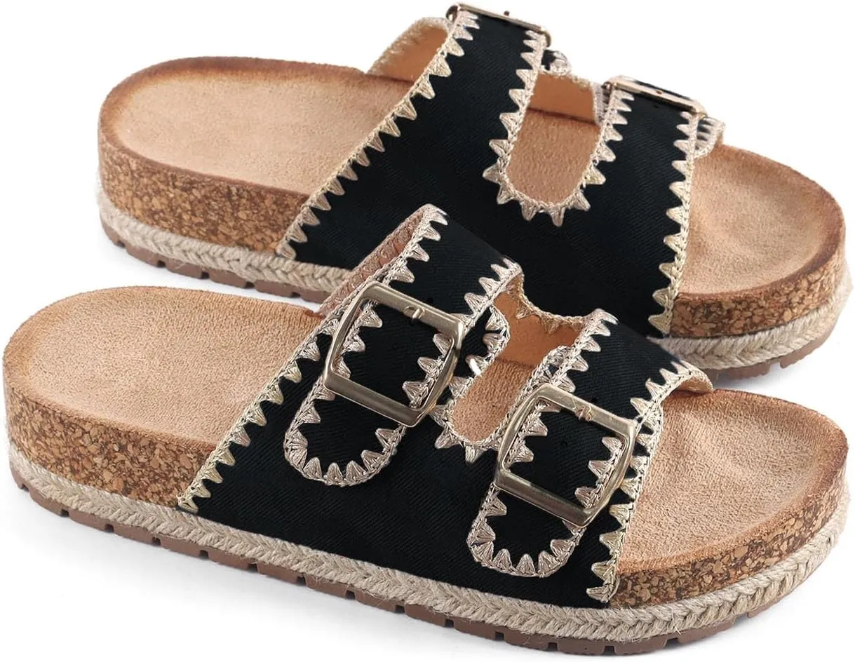 Comfortable Cork Sandals, Women's Open-Toe Slip On Buckle with Arch Support, Beach & Dressy Summer