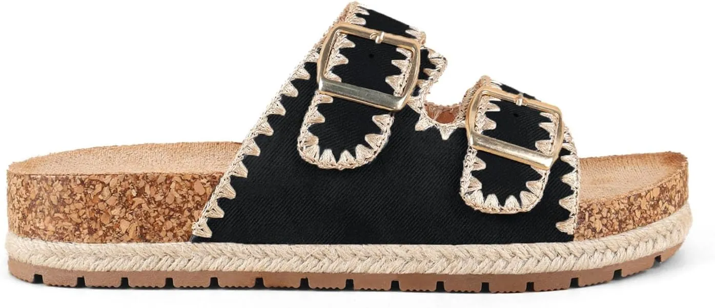 Comfortable Cork Sandals, Women's Open-Toe Slip On Buckle with Arch Support, Beach & Dressy Summer