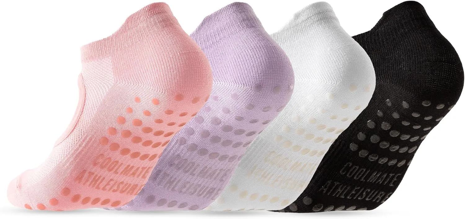 COOLMATE Pilates Socks with Grips for Women, Yoga Socks, Crew Non Slip Women for Workout, Barre, Pilates Gifts