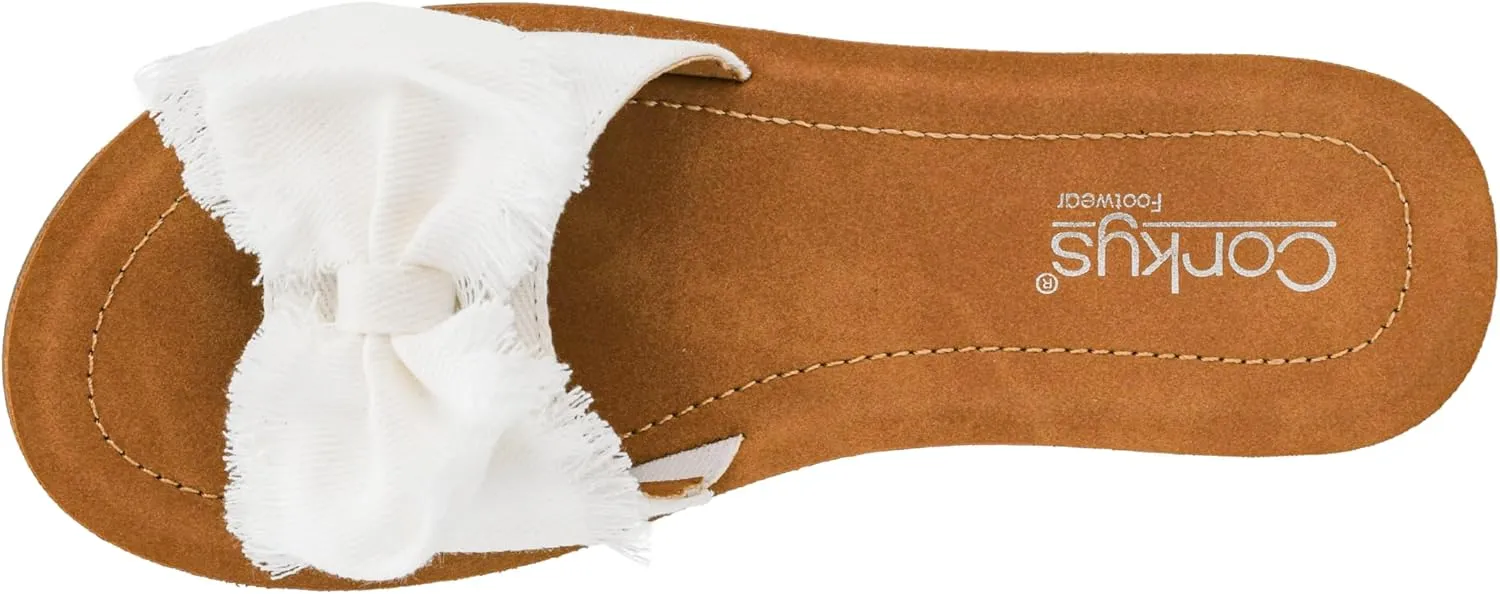Corkys Footwear Spray Tan Sandal - Comfortable And Cushioned Insoles, Wide Strap with Bow, Frayed Edges On Upper, Open Toe, Easy And Convenient Slip-On Design