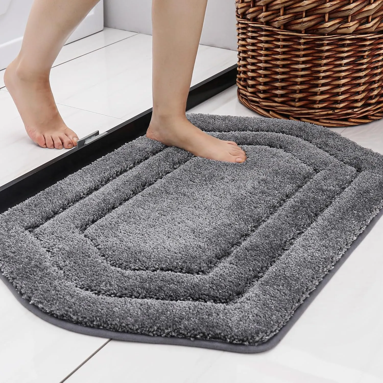 COSY HOMEER Extra Thick Bath Rugs for Bathroom - Anti-Slip Bath Linen Sets Mats Soft Plush Yarn Shaggy 100% Strong Polyeste Living Room Bedroom Water Absorbent(Grey,17x27 - Inches)