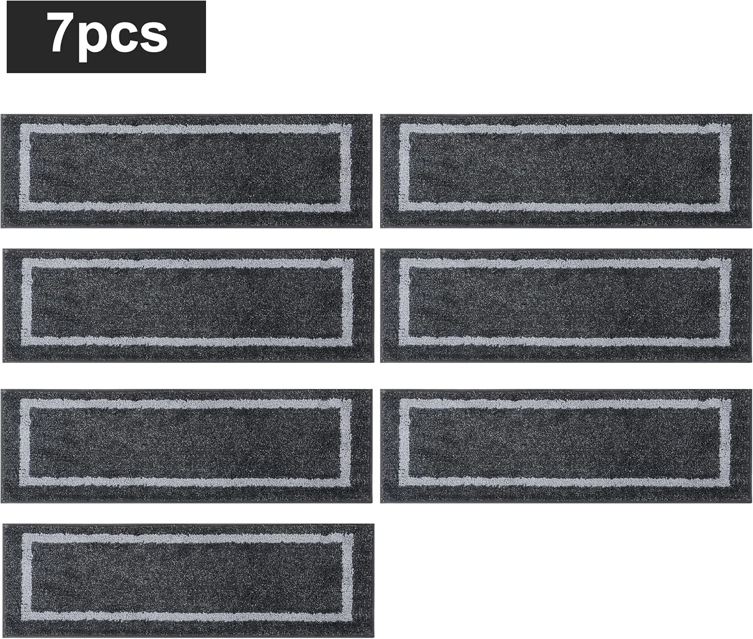 COSY HOMEER Soft Stair Treads Non-Slip Carpet Mat 28inX9in Indoor Stair Runners for Wooden Steps,Stair Rugs for Kids and Dogs, 100% Polyester TPE Backing 7pcs,Black,Square