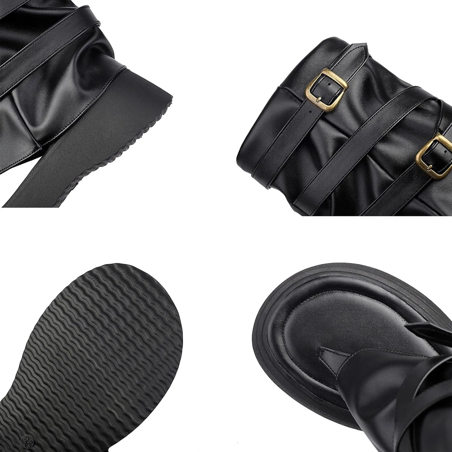 CouieCuies Thong Sandal Boots for Women Open Toe Boots Buckle Thick Sole Casual Shoes