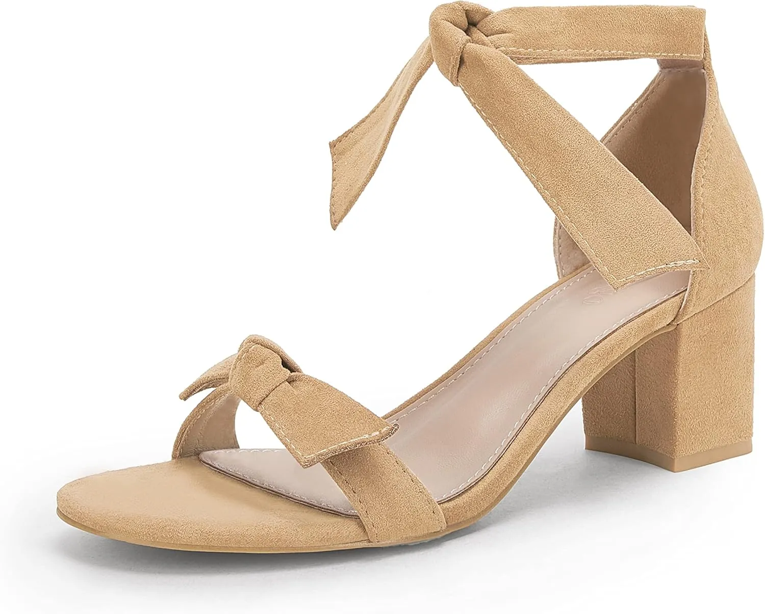 Coutgo Womens Bowknot Ankle Strap Heeled Sandals Mid Block Heel Round Open Toe Summer Wedding Dress Shoes