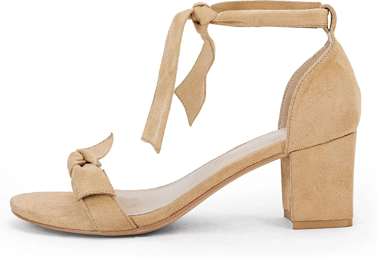 Coutgo Womens Bowknot Ankle Strap Heeled Sandals Mid Block Heel Round Open Toe Summer Wedding Dress Shoes