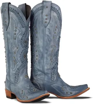 Cowboy Boots for Women, Knee High Western Cowgirl Boots Pointed Toe Chunky Heel Pull on Zipper Fashion Vintage Tall Shoes