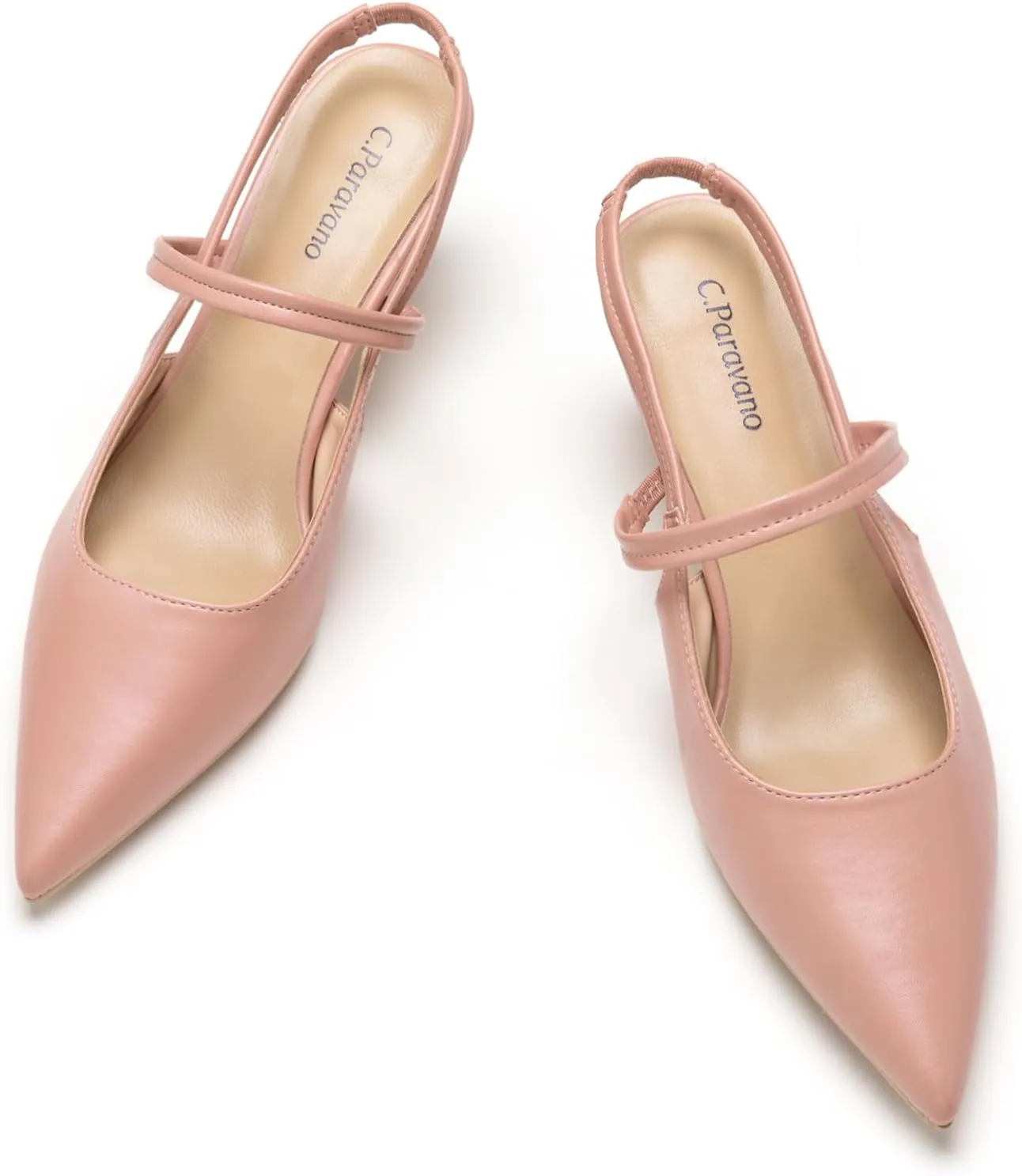 C.Paravano Women's Slingback Flats & Heels - Pointed Toe, Ankle Strap, Comfortable Leather Dress Shoes