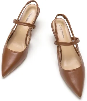 C.Paravano Women's Slingback Flats & Heels - Pointed Toe, Ankle Strap, Comfortable Leather Dress Shoes
