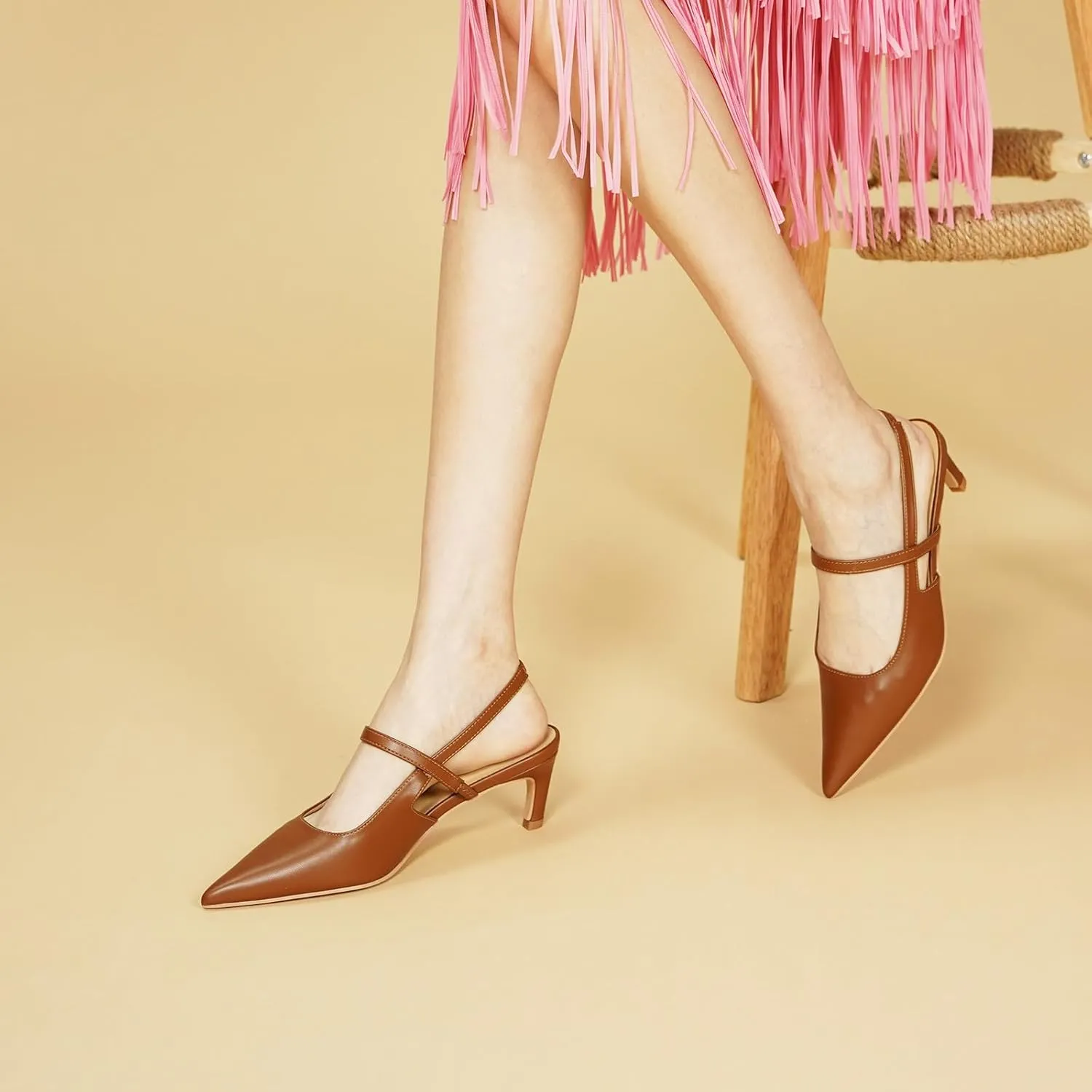 C.Paravano Women's Slingback Flats & Heels - Pointed Toe, Ankle Strap, Comfortable Leather Dress Shoes