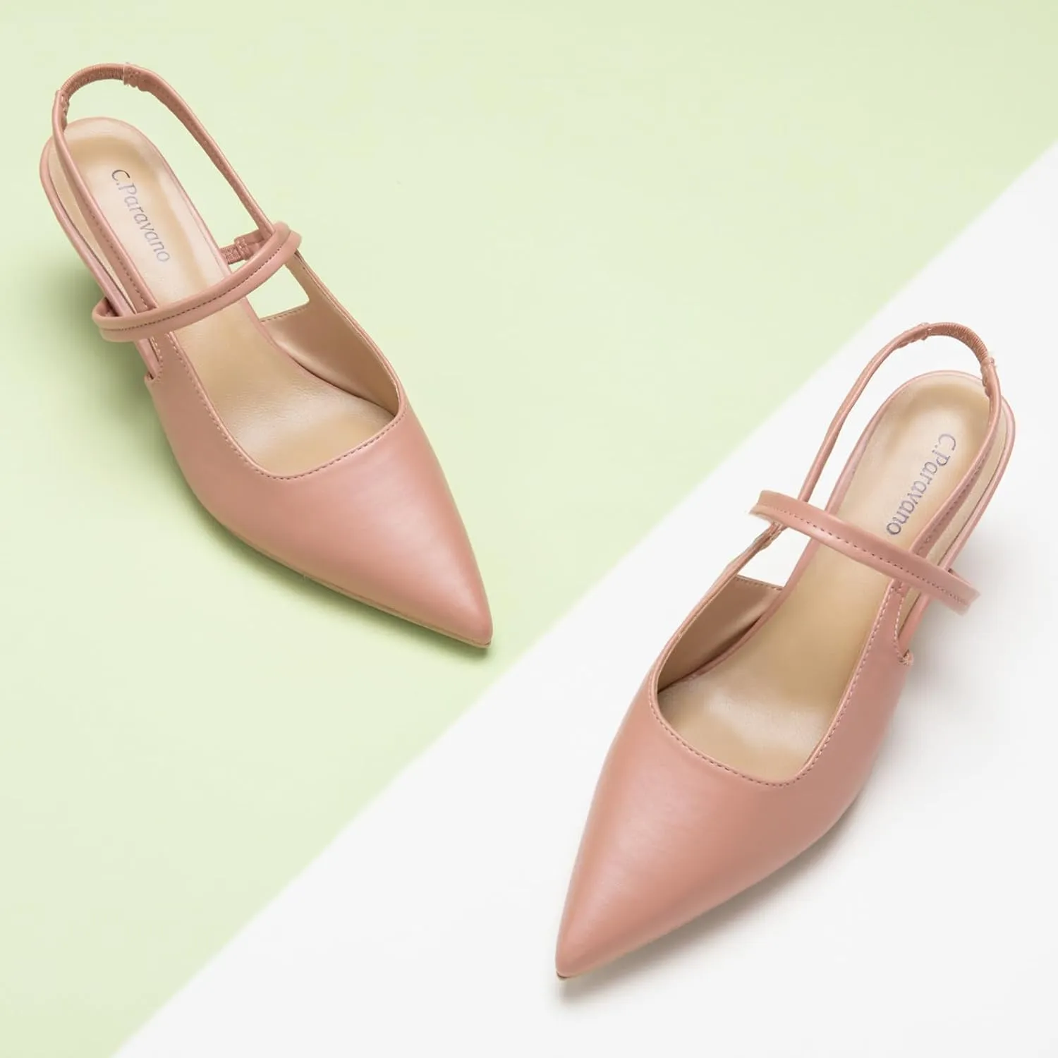 C.Paravano Women's Slingback Flats & Heels - Pointed Toe, Ankle Strap, Comfortable Leather Dress Shoes