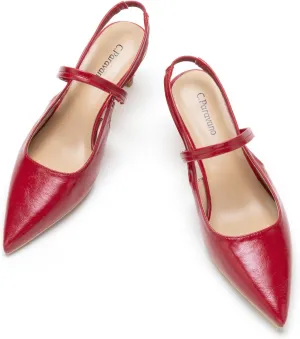 C.Paravano Women's Slingback Flats & Heels - Pointed Toe, Ankle Strap, Comfortable Leather Dress Shoes