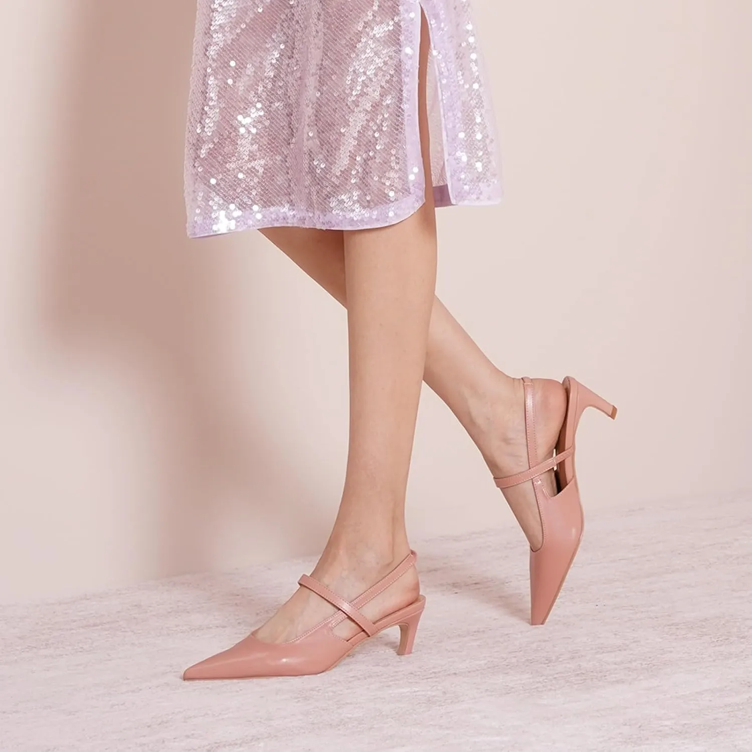C.Paravano Women's Slingback Flats & Heels - Pointed Toe, Ankle Strap, Comfortable Leather Dress Shoes