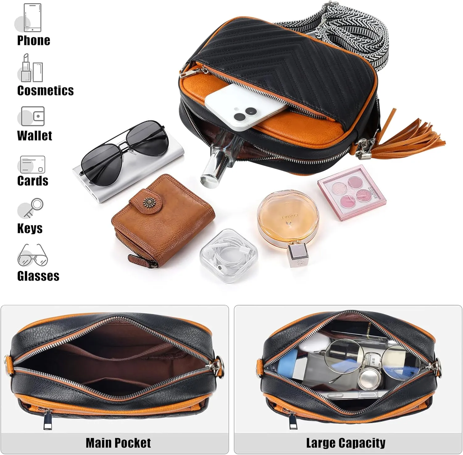 Crossbody Bags for Women Soft Leather Crossbody Purses Small Shoulder Handbags with Two Adjustable Straps