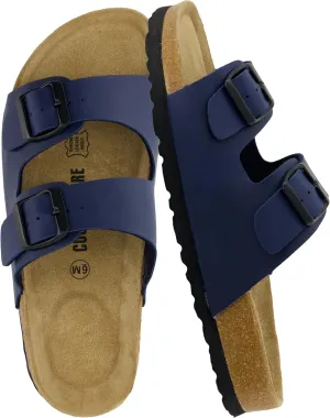 CUSHIONAIRE Lane Cork Footbed Sandals for Women – Comfortable Double Buckle Slip-On with Genuine Suede Footbed & Arch Support Slides for Women Footwear