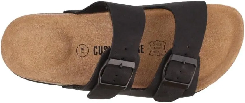 CUSHIONAIRE Lane Cork Footbed Sandals for Women – Comfortable Double Buckle Slip-On with Genuine Suede Footbed & Arch Support Slides for Women Footwear