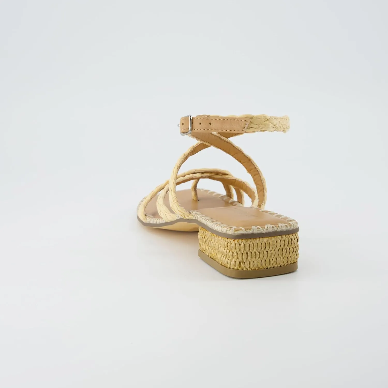 CUSHIONAIRE Wave Raffia Strappy Sandals for Women – Braided Toe Ring Ankle Wrap Dress Sandal with Low Block Heel & Memory Foam