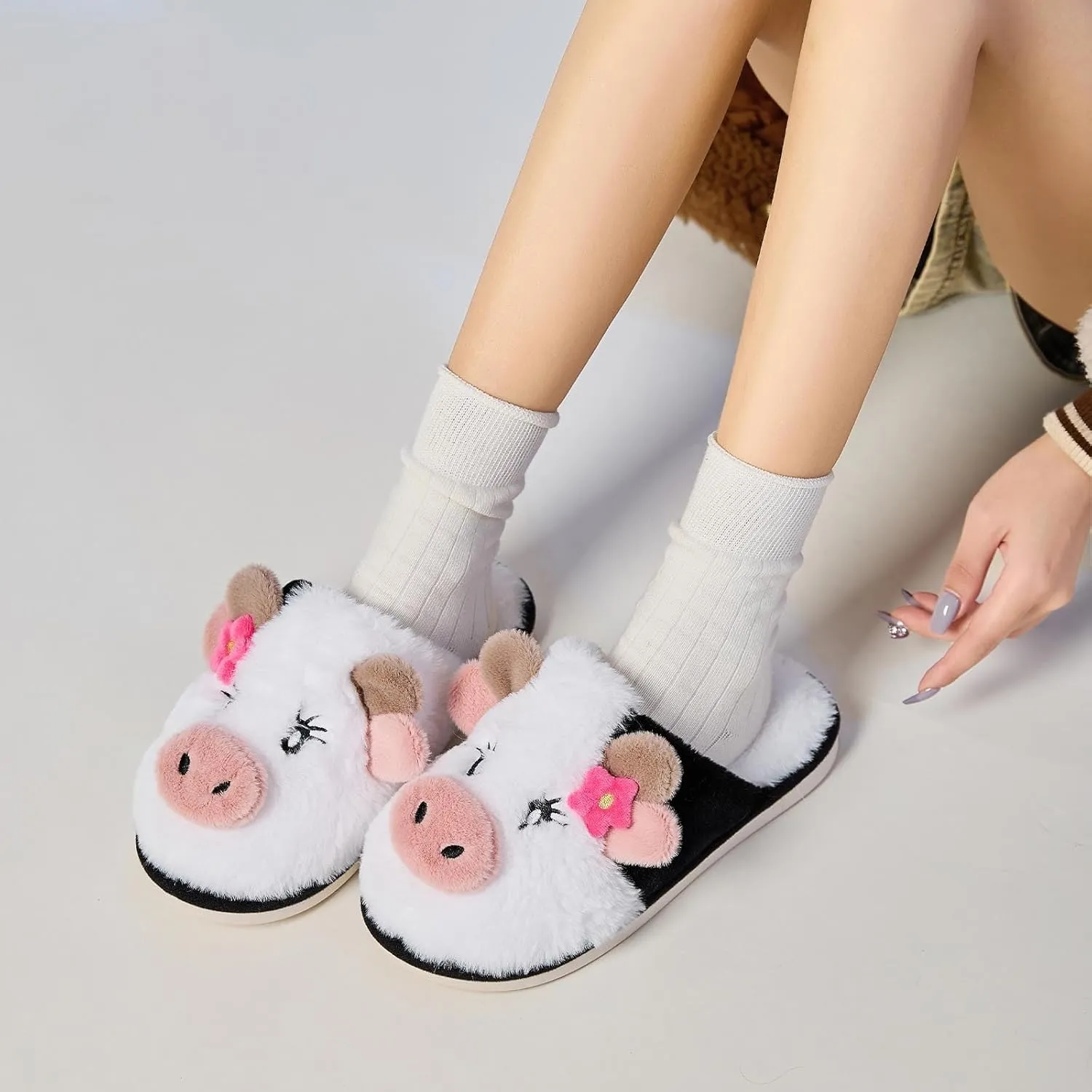 Cute Cow Slippers for Women, Indoor House Slippers, Platform Sole