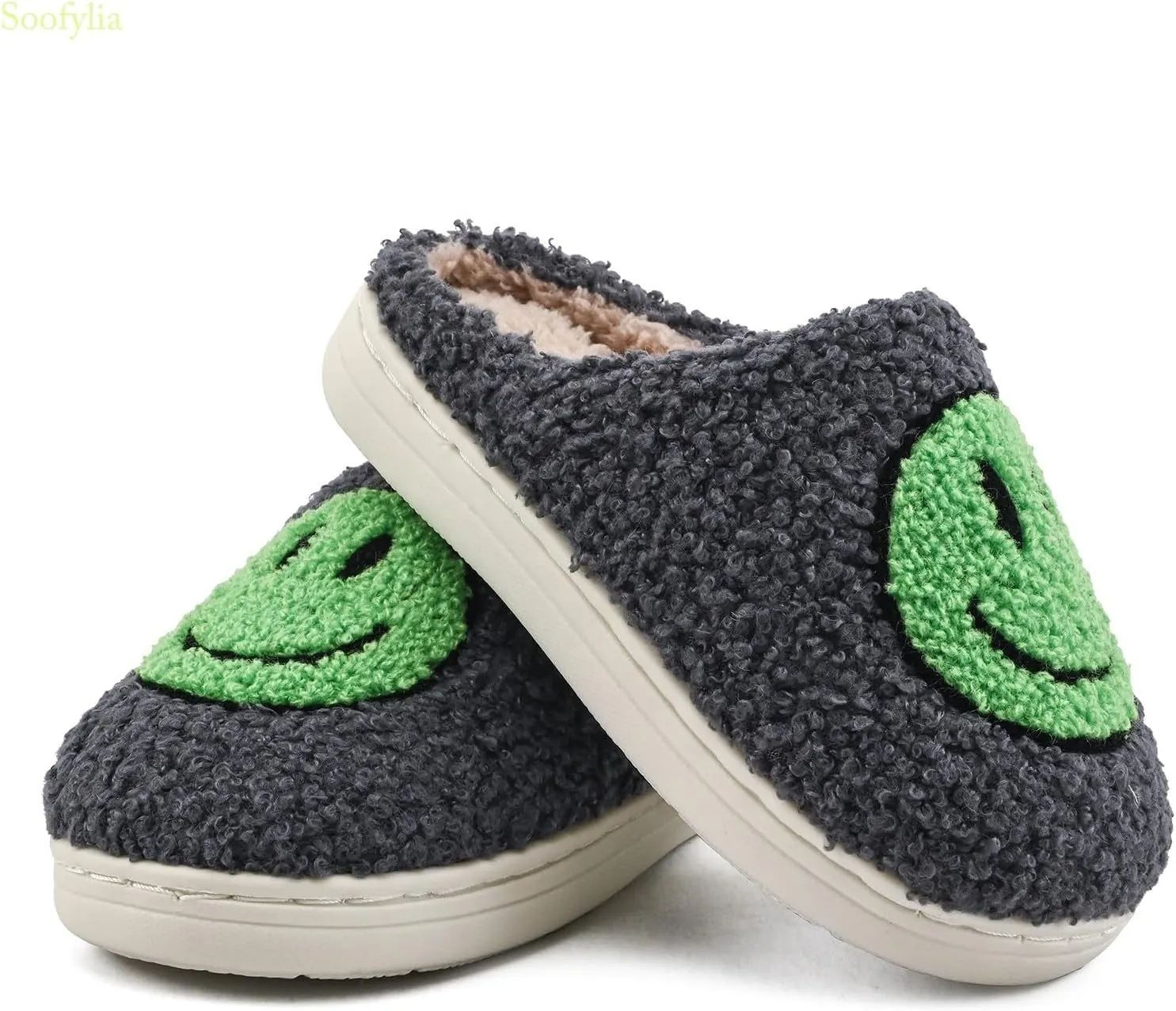 Cute Smile Face Kids' Plush Happy Face Slippers - Non-Slip, Warm, Indoor/Outdoor