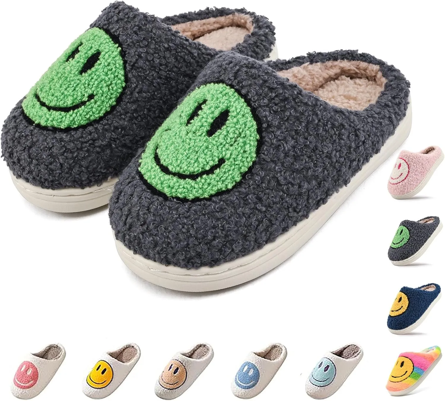 Cute Smile Face Kids' Plush Happy Face Slippers - Non-Slip, Warm, Indoor/Outdoor