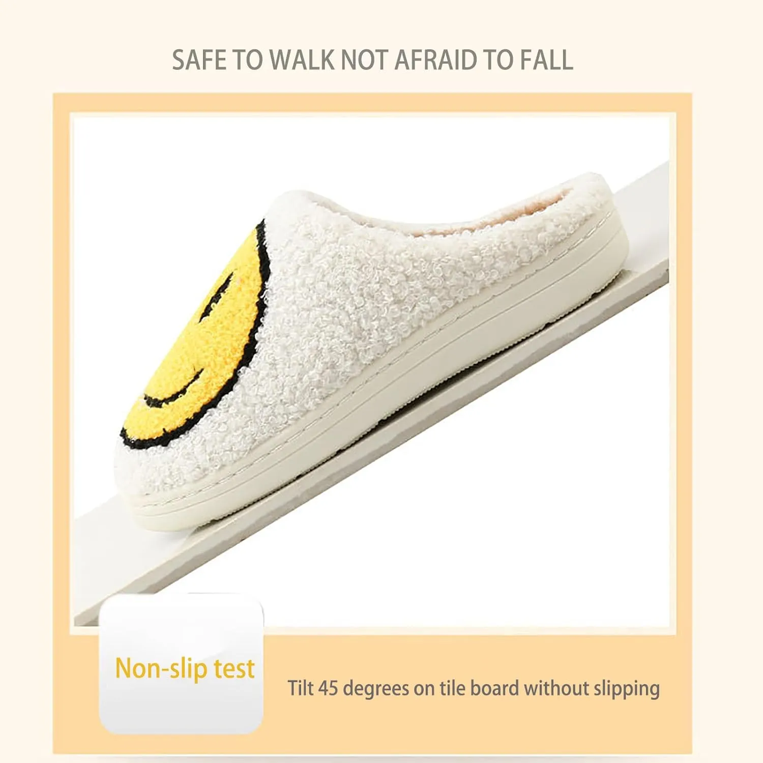 Cute Smile Face Kids' Plush Happy Face Slippers - Non-Slip, Warm, Indoor/Outdoor