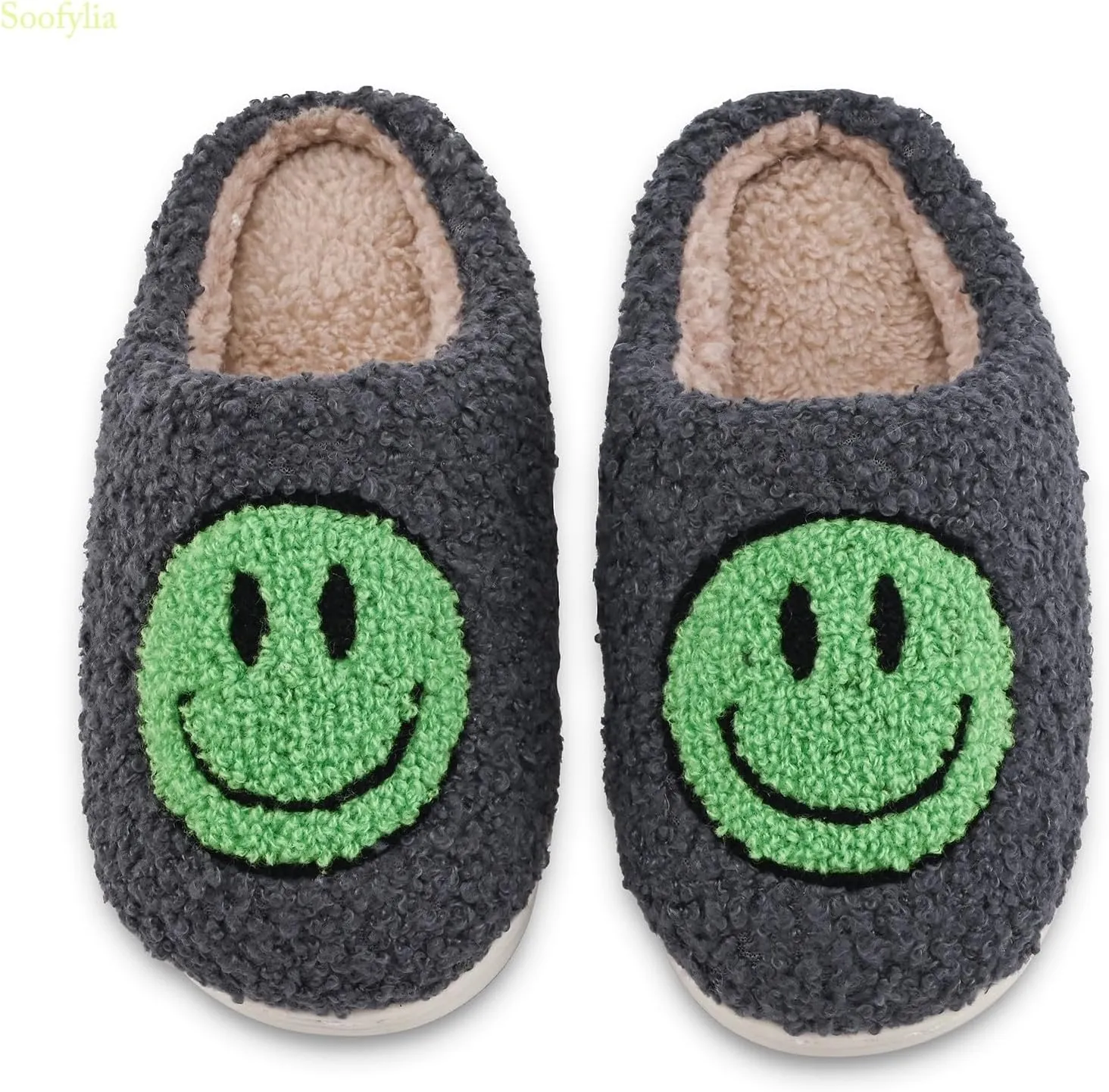 Cute Smile Face Kids' Plush Happy Face Slippers - Non-Slip, Warm, Indoor/Outdoor