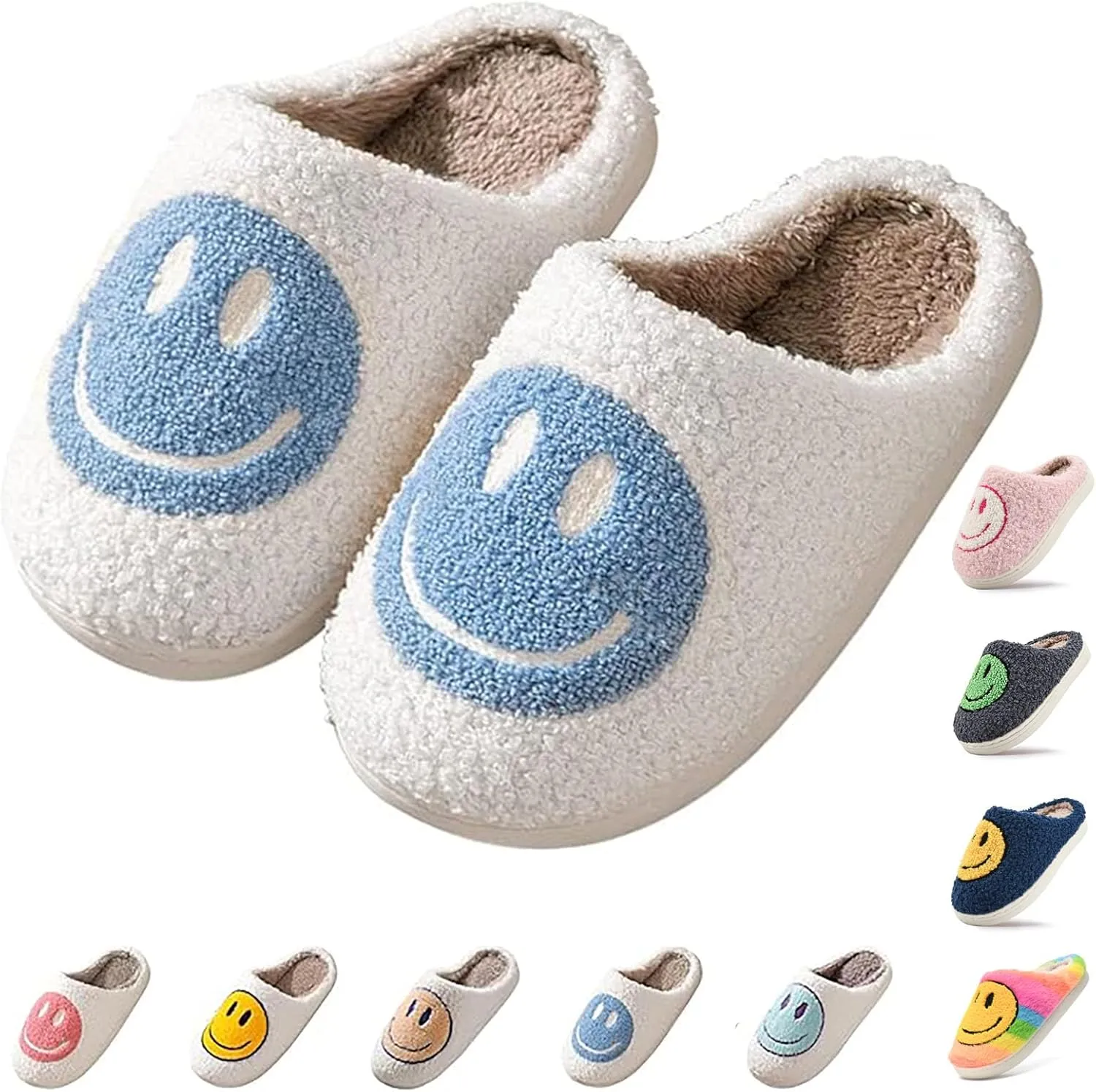 Cute Smile Face Kids' Plush Happy Face Slippers - Non-Slip, Warm, Indoor/Outdoor