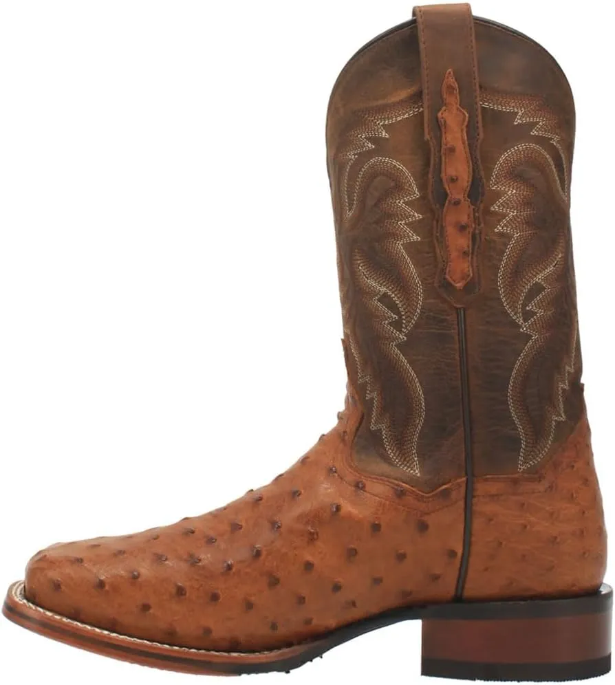 Dan Post Mens Alamosa Embroidered Ostrich Square Toe Pull On Dress Boots Mid Calf - Brown