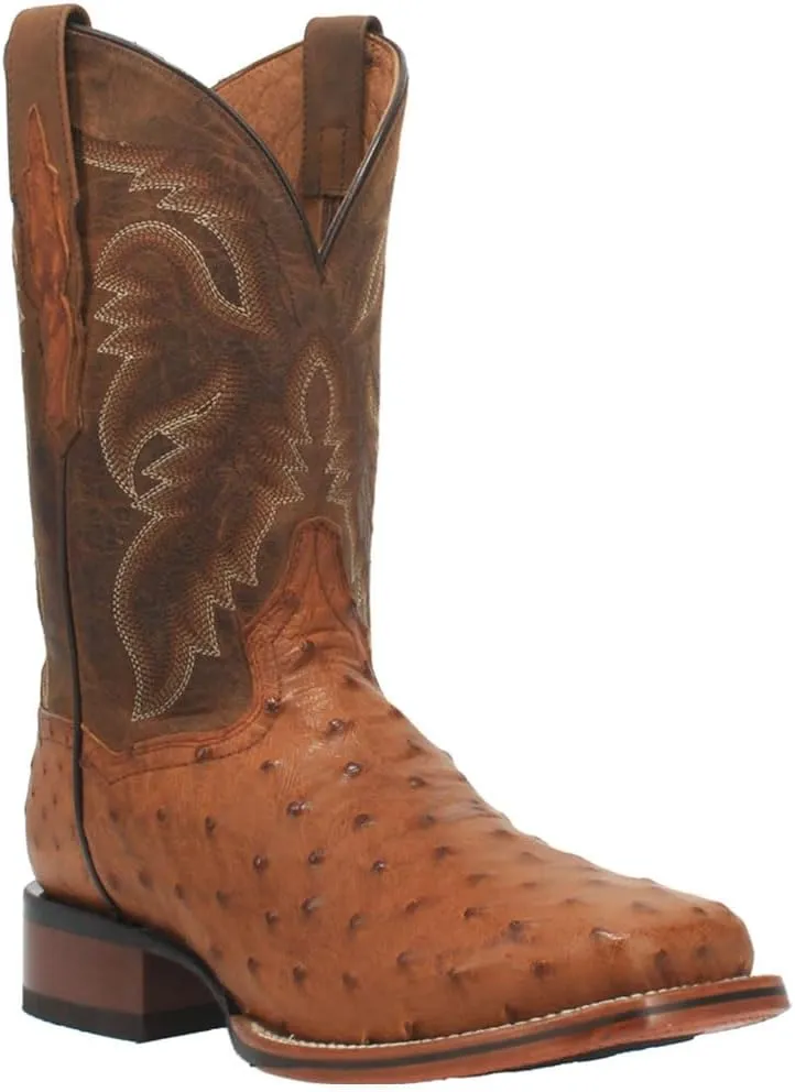 Dan Post Mens Alamosa Embroidered Ostrich Square Toe Pull On Dress Boots Mid Calf - Brown