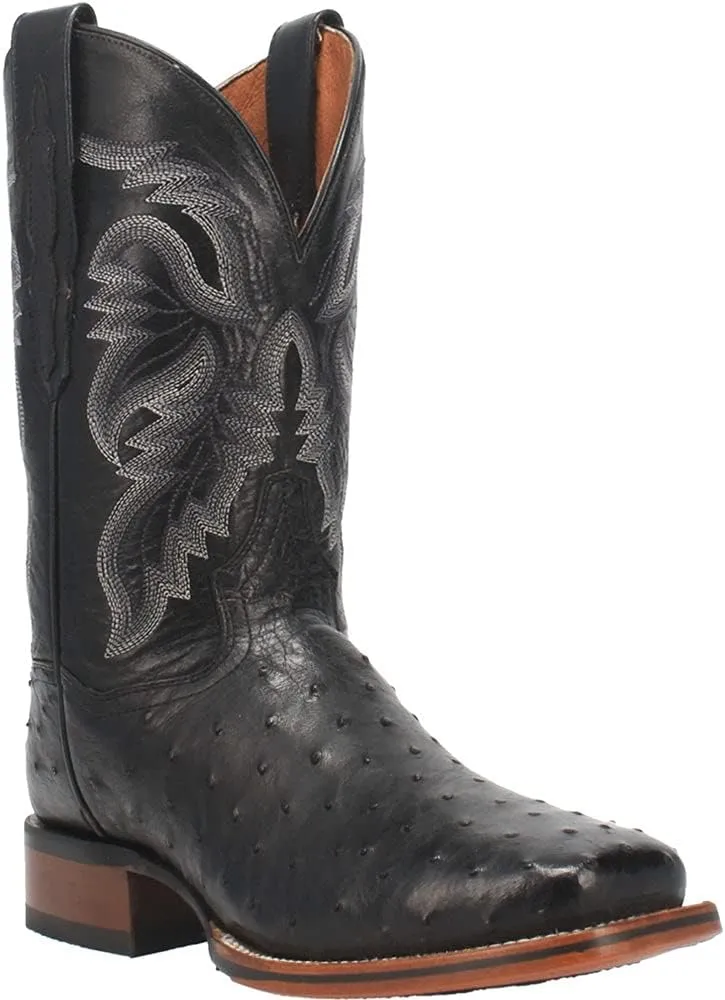 Dan Post Mens Alamosa Embroidered Ostrich Square Toe Pull On Dress Boots Mid Calf - Brown