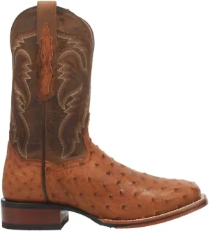 Dan Post Mens Alamosa Embroidered Ostrich Square Toe Pull On Dress Boots Mid Calf - Brown