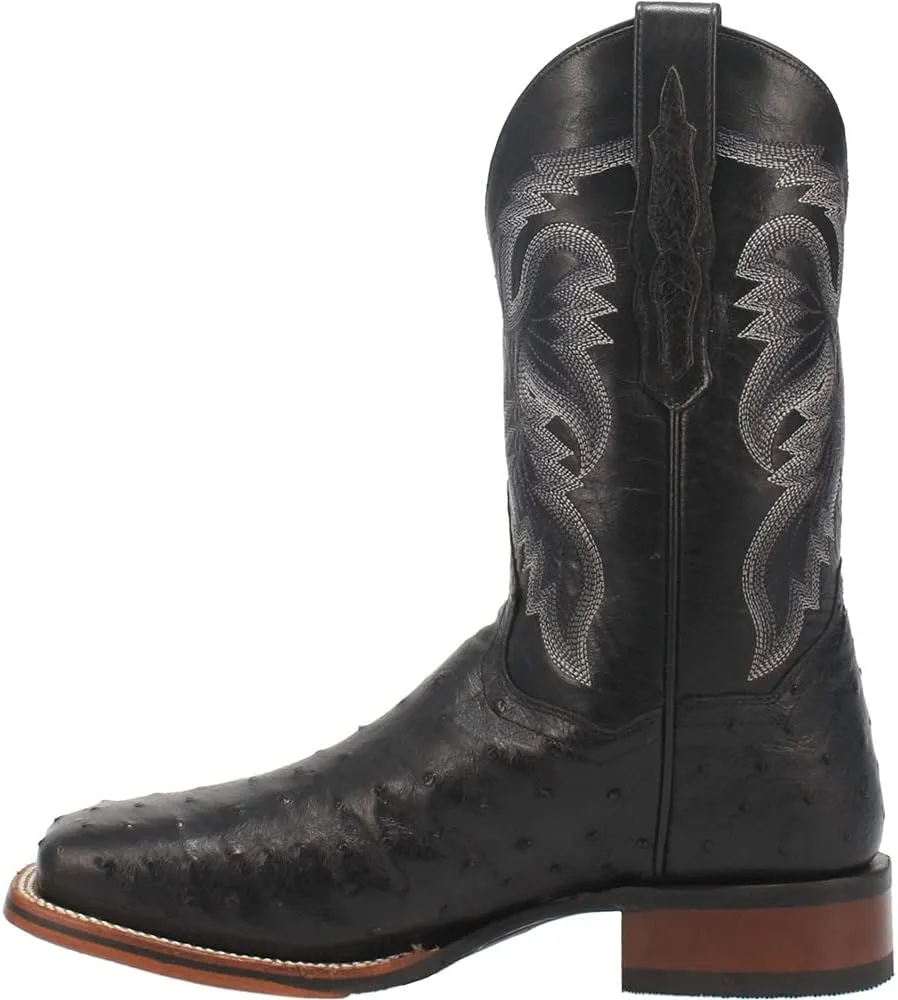 Dan Post Mens Alamosa Embroidered Ostrich Square Toe Pull On Dress Boots Mid Calf - Brown