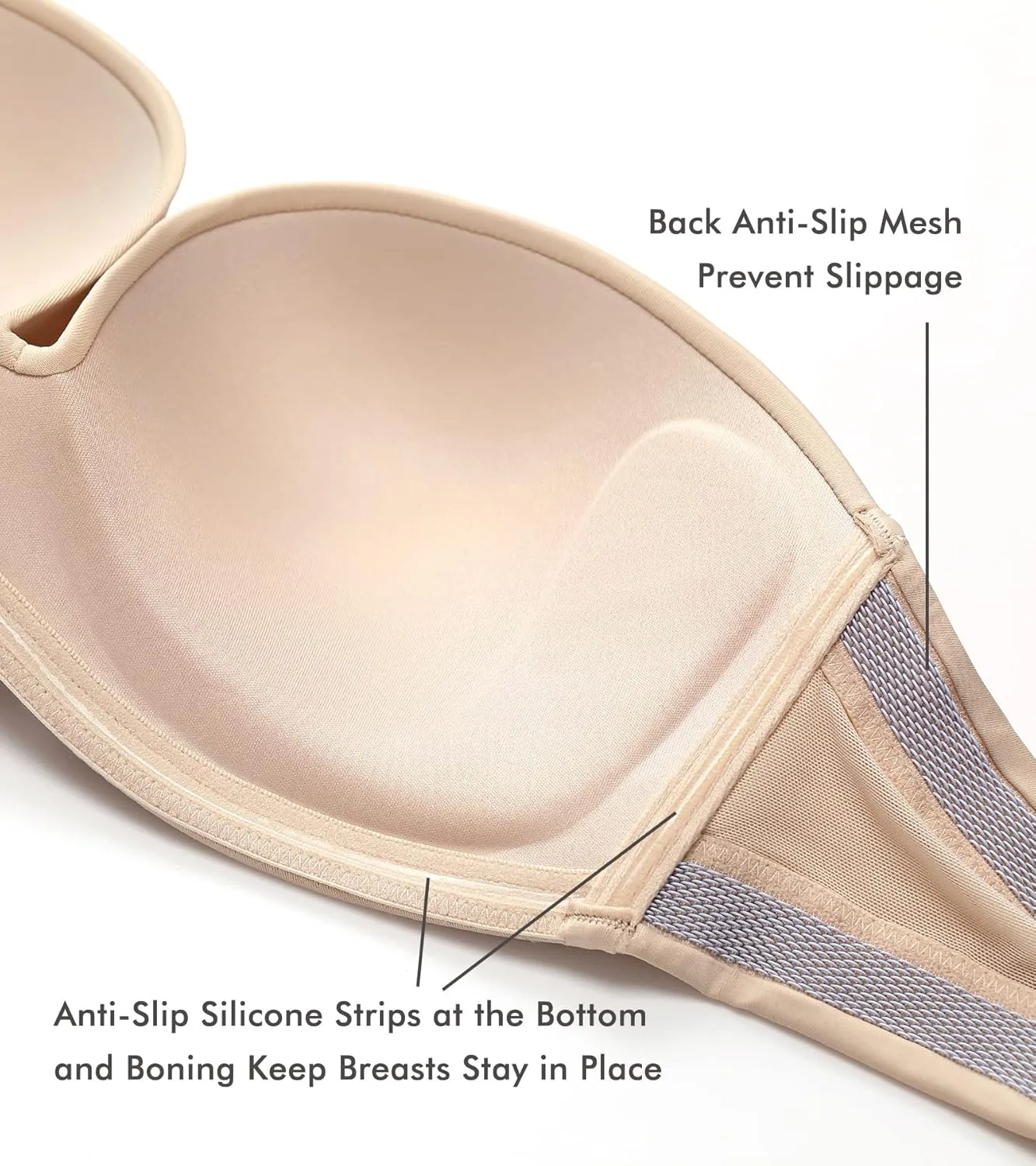 DELIMIRA Women's Strapless Bra Plunge Push Up for Big Busted Seamless Slightly Lined Support Lift Plus Size Invisible