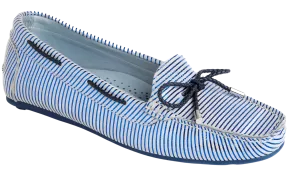 DI CHENZO Women's 1255 Blue Shiny Leather Loafer