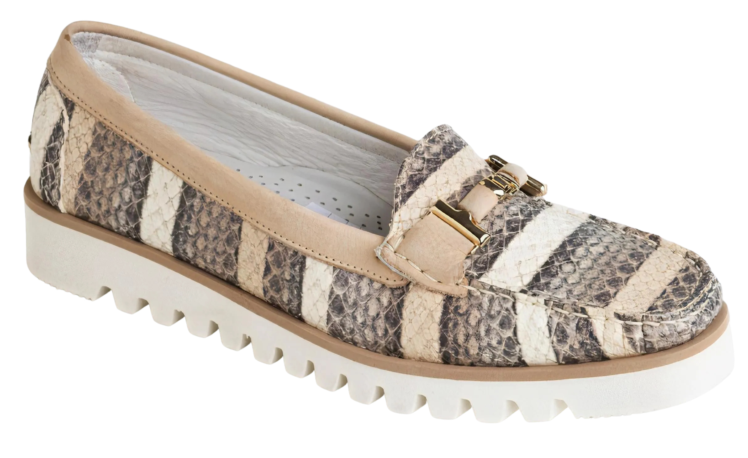 DI CHENZO Women's 1291 Beige Stripe Leather Loafer
