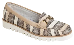 DI CHENZO Women's 1291 Beige Stripe Leather Loafer