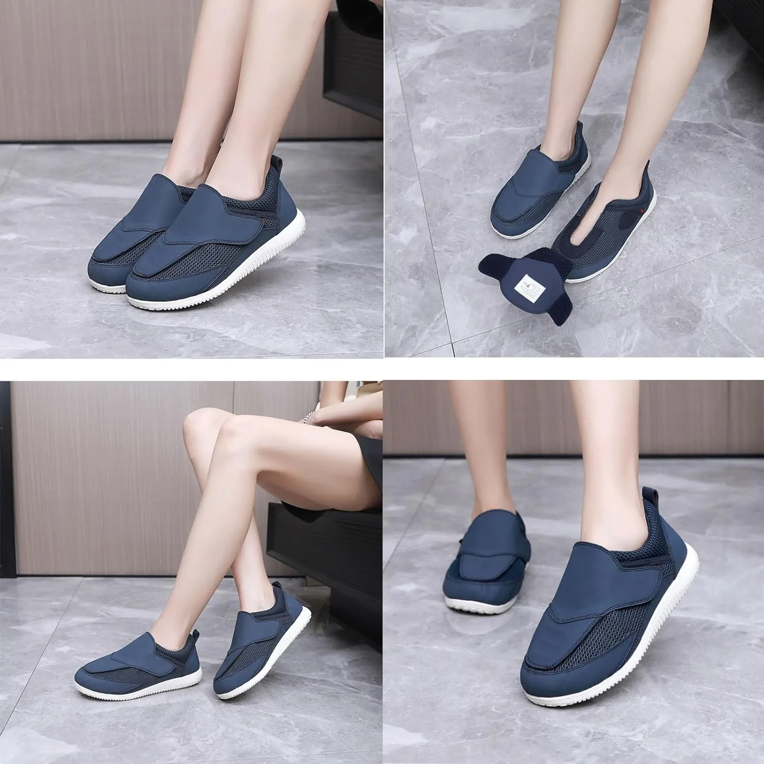 Diabetic Shoes for Women Extra Wide Adjustable Walking Shoes Slip-on Shoes for Swollen Feet for Elderly Soft Reduce Pain Caused by Friction Blue (8.5)