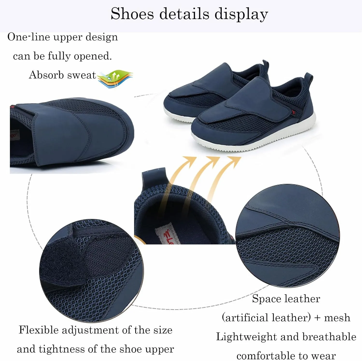 Diabetic Shoes for Women Extra Wide Adjustable Walking Shoes Slip-on Shoes for Swollen Feet for Elderly Soft Reduce Pain Caused by Friction Blue (8.5)