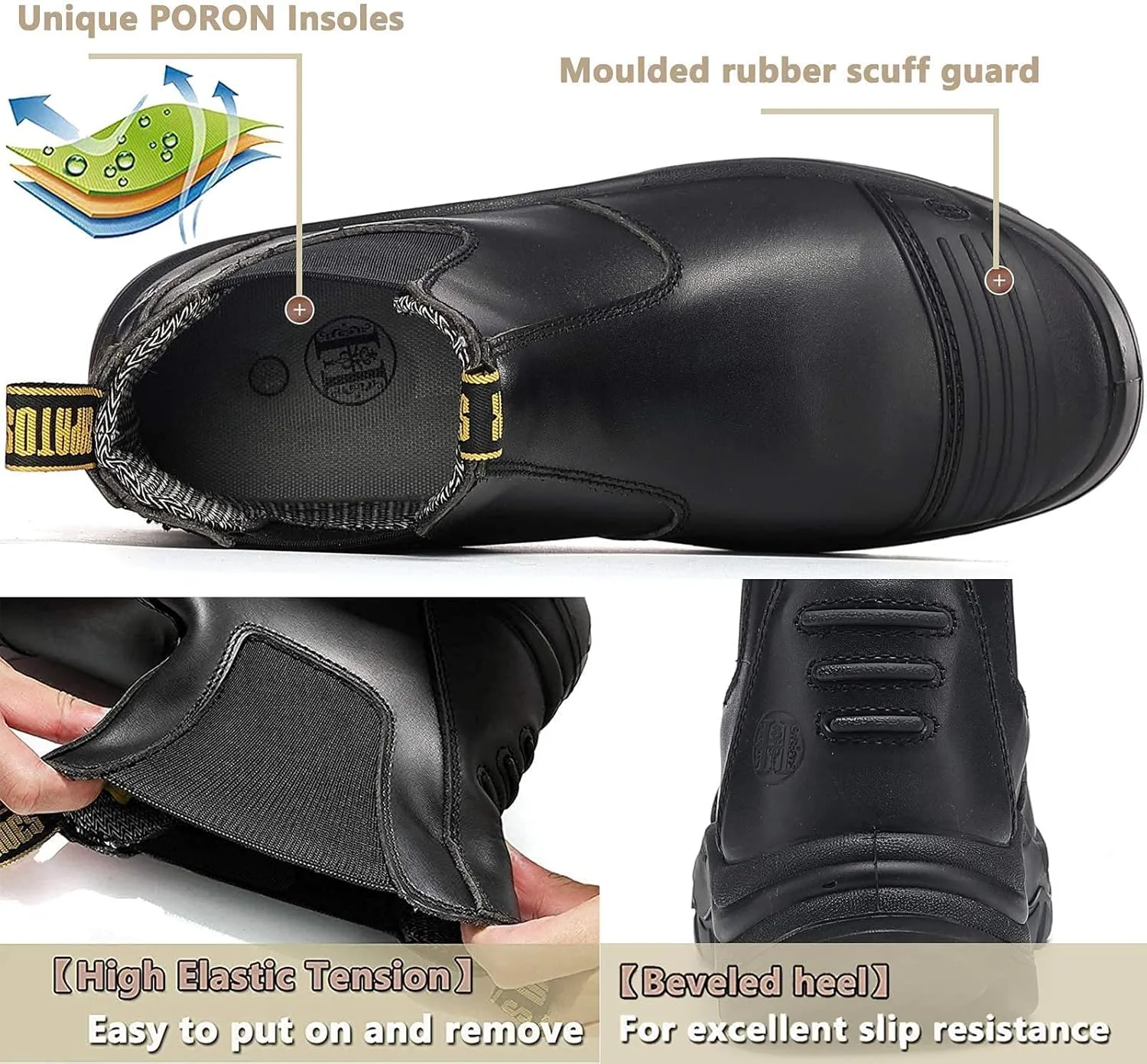 DIIG Work Boots for Men, Steel/Soft Toe Waterproof Working Boots, Slip Resistant Anti-Static Slip-on Safety Working Shoes