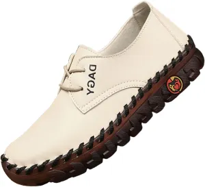 Dimleen Ultra Soft Orthopedic Shoes for Women Slip On Leather Flat Loafers 4D Pain Relief Handmade Soft Bottom Non-Slip Mom Walking Shoes (White,10,Women,10)