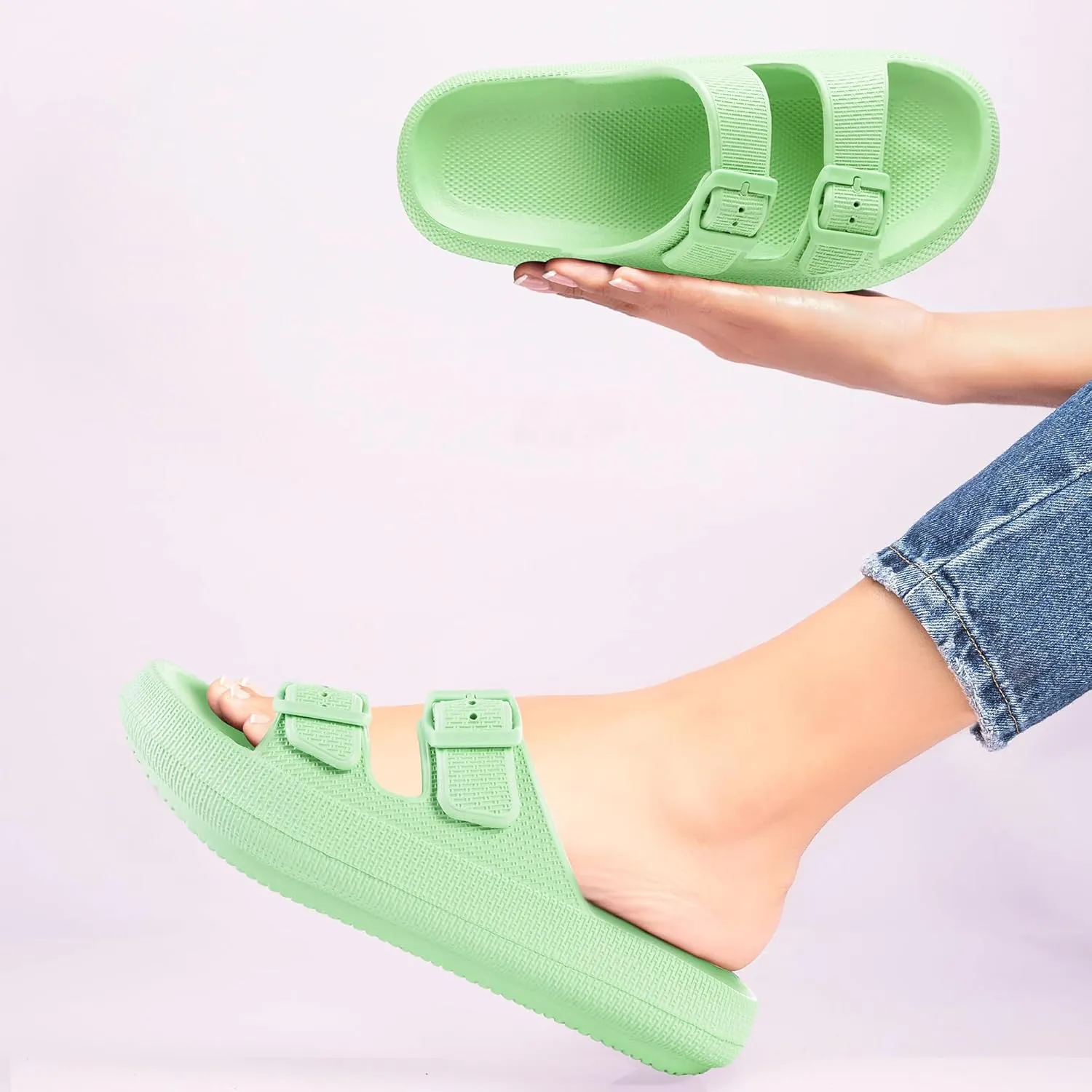 Dodow Womens Slide Sandals Adjustable Soft Cloud Comfort Slip On Flat Sandals